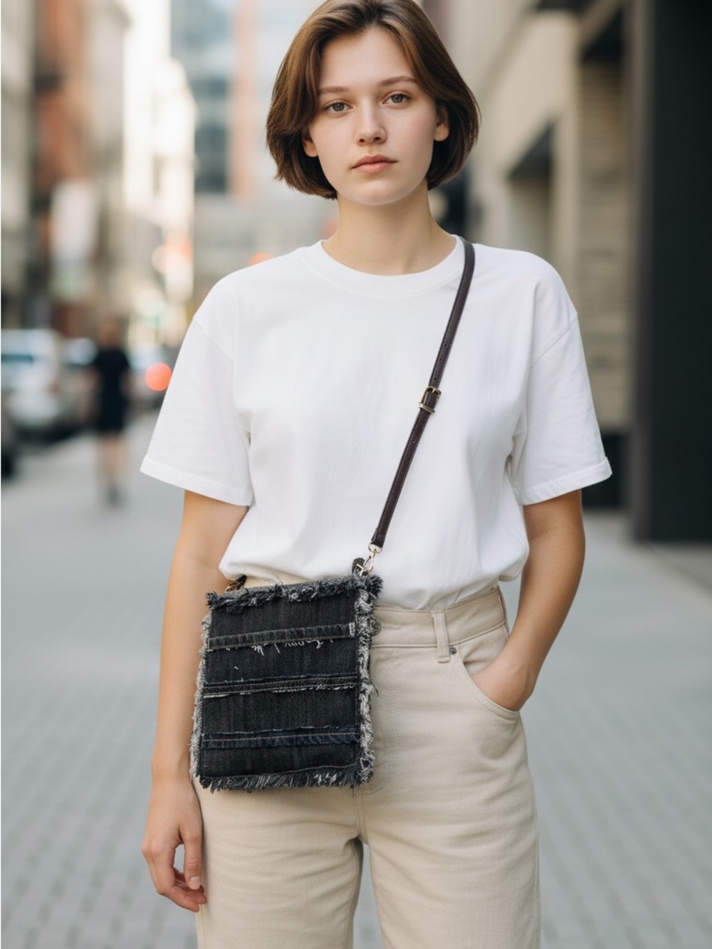 Frayed Denim Crossbody Bag